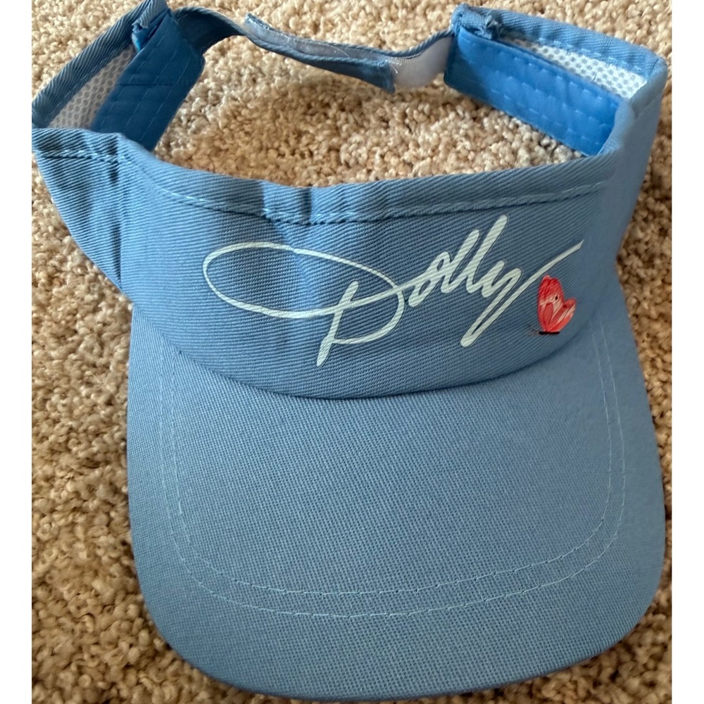 Dolly Parton Blue Sun Visor Hat Butterfly Signature Adjustable Strap Womens